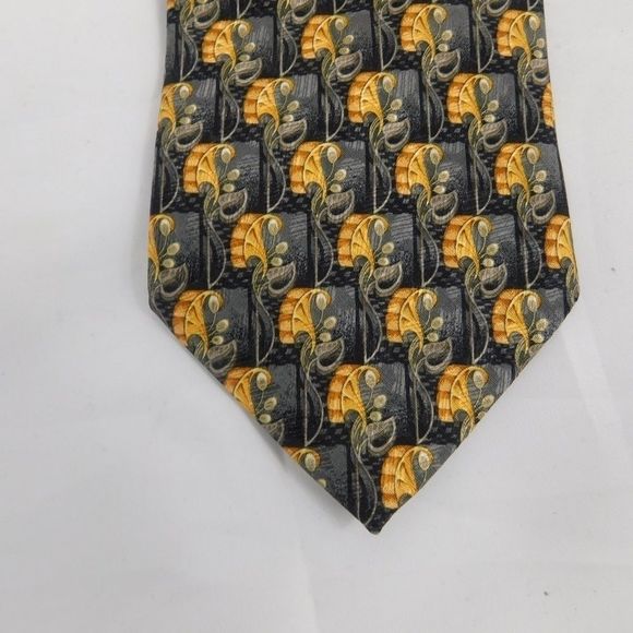 NWT Ermenegildo Zegna Black & Gold  Silk Tie - Picture 2 of 5